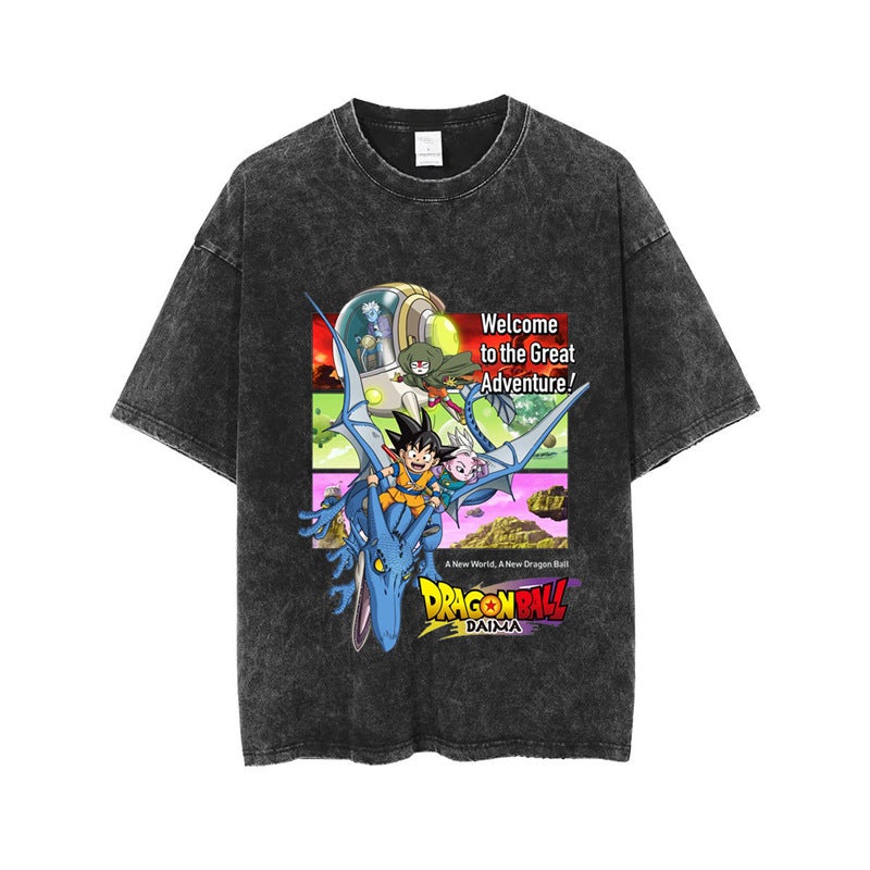 Daimat Shirt High Street New Style Old Washed Anime Retro Short-Sleeved Dragon Ball Series American Style 250 - Image 1