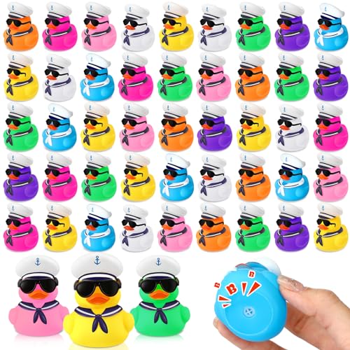 Shappy 48 Pcs Cruise Duck Bulk with Sunglasses Sets 2 x 19 x 24 Inch Mini Sailing Rubber Ducks Summer Ship Toy Squeaky Party Duckies for Birthday Favors Multicolor - Image 1