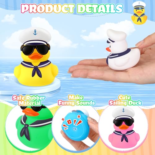 Shappy 48 Pcs Cruise Duck Bulk with Sunglasses Sets 2 x 19 x 24 Inch Mini Sailing Rubber Ducks Summer Ship Toy Squeaky Party Duckies for Birthday Favors Multicolor - Image 5