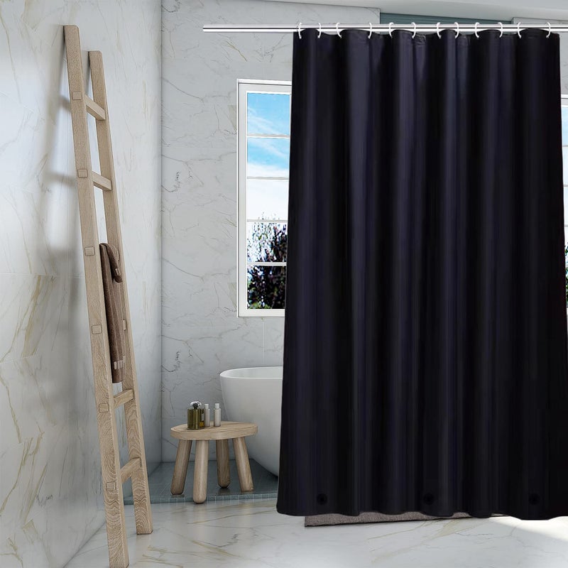 TIKABC Black Shower Curtain Liner, 4G PEVA Shower Liner, Plastic Waterproof Shower Curtains, 72x72 inch with Grommet Holes 3 Magnetic Weights(Black) - Image 1