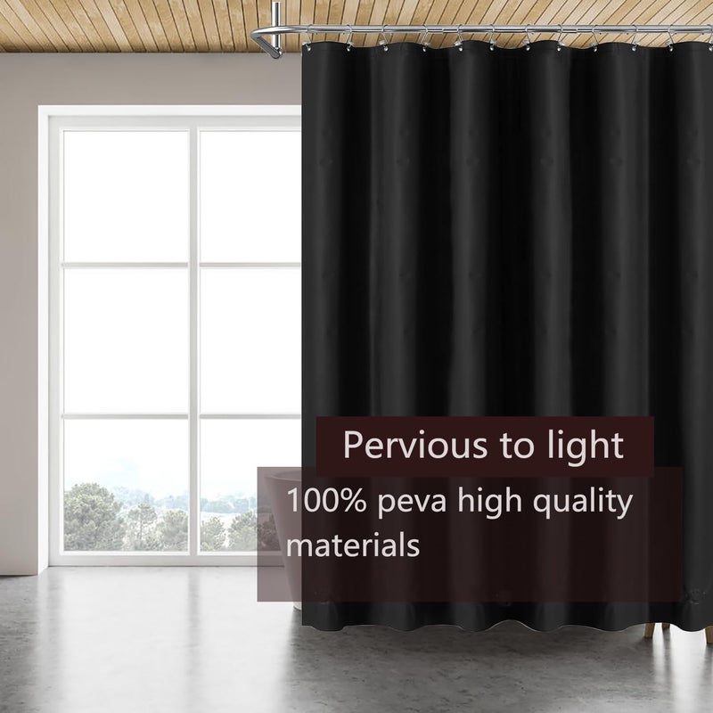 TIKABC Black Shower Curtain Liner, 4G PEVA Shower Liner, Plastic Waterproof Shower Curtains, 72x72 inch with Grommet Holes 3 Magnetic Weights(Black) - Image 2