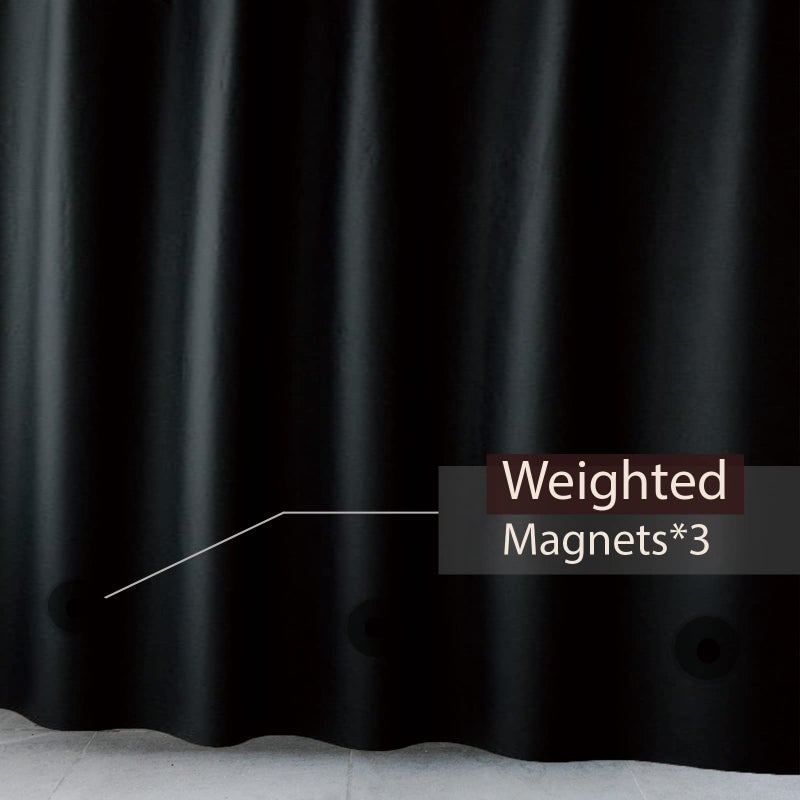 TIKABC Black Shower Curtain Liner, 4G PEVA Shower Liner, Plastic Waterproof Shower Curtains, 72x72 inch with Grommet Holes 3 Magnetic Weights(Black) - Image 4