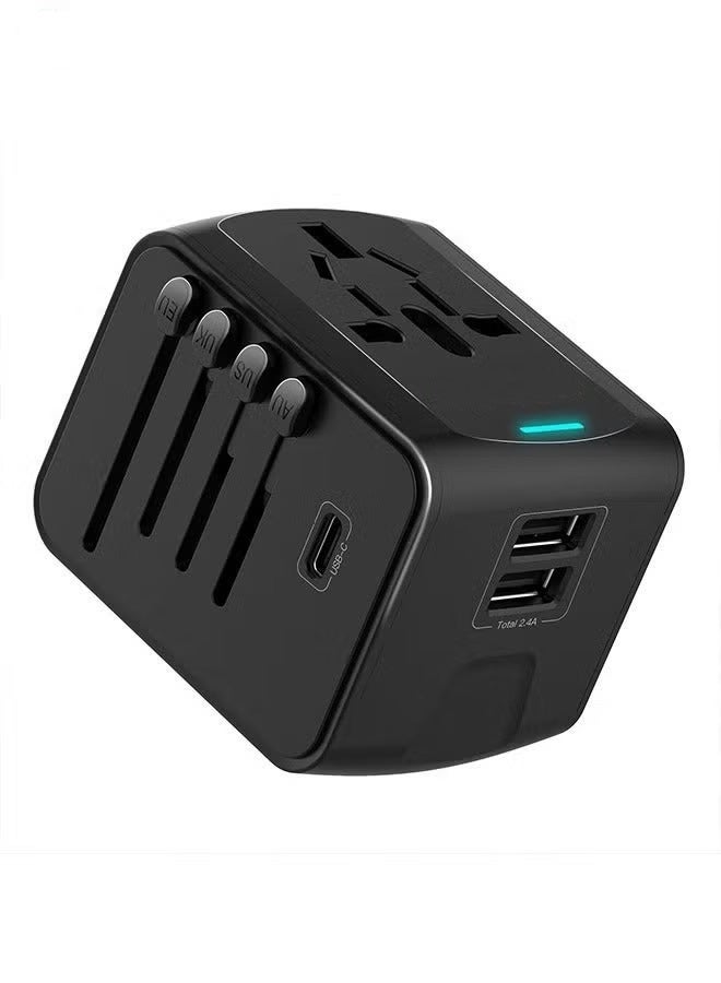 WINSEE Universal Travel Adapter with 1 USB C and 2 USB Ports, All in One International Plug Adapter Compatible with UK European USA Australia Asia, Portable Power Adapter for Travel and Everyday Use - Image 1
