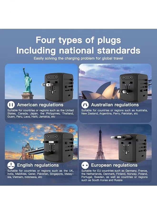 WINSEE Universal Travel Adapter with 1 USB C and 2 USB Ports, All in One International Plug Adapter Compatible with UK European USA Australia Asia, Portable Power Adapter for Travel and Everyday Use - Image 2