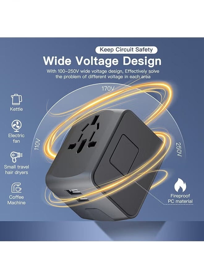 WINSEE Universal Travel Adapter with 1 USB C and 2 USB Ports, All in One International Plug Adapter Compatible with UK European USA Australia Asia, Portable Power Adapter for Travel and Everyday Use - Image 4