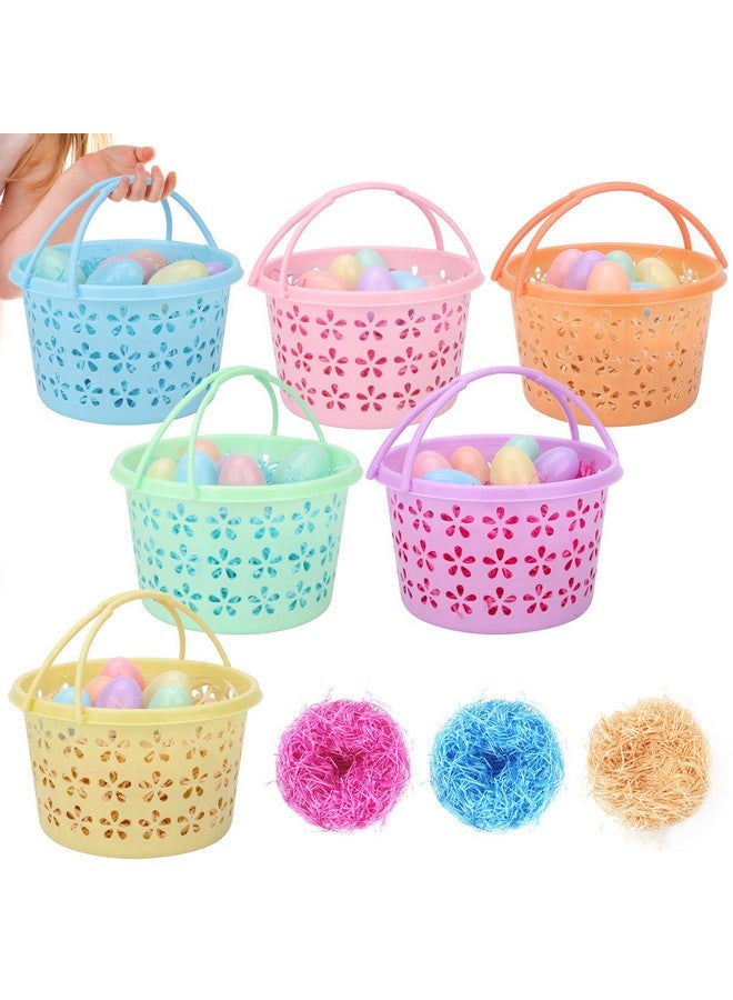 GameXcel Easter Eggs Basket Set For Kids - 6 Pcs 8" Plastic Easter Basket With 3Pack Tricolor Easter Grass And 36 Pcs Easter Eggs - Easter Basket With Handle For Easter Eggs Hunt Easter Theme Party - Image 1