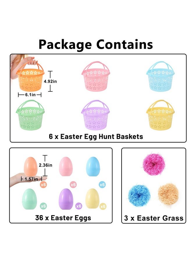 GameXcel Easter Eggs Basket Set For Kids - 6 Pcs 8" Plastic Easter Basket With 3Pack Tricolor Easter Grass And 36 Pcs Easter Eggs - Easter Basket With Handle For Easter Eggs Hunt Easter Theme Party - Image 2