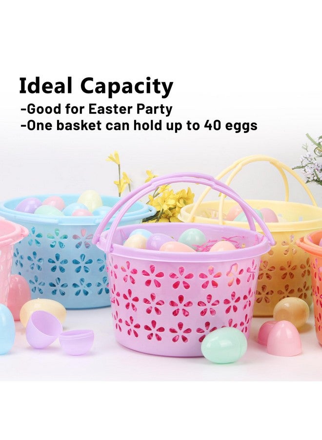GameXcel Easter Eggs Basket Set For Kids - 6 Pcs 8" Plastic Easter Basket With 3Pack Tricolor Easter Grass And 36 Pcs Easter Eggs - Easter Basket With Handle For Easter Eggs Hunt Easter Theme Party - Image 4