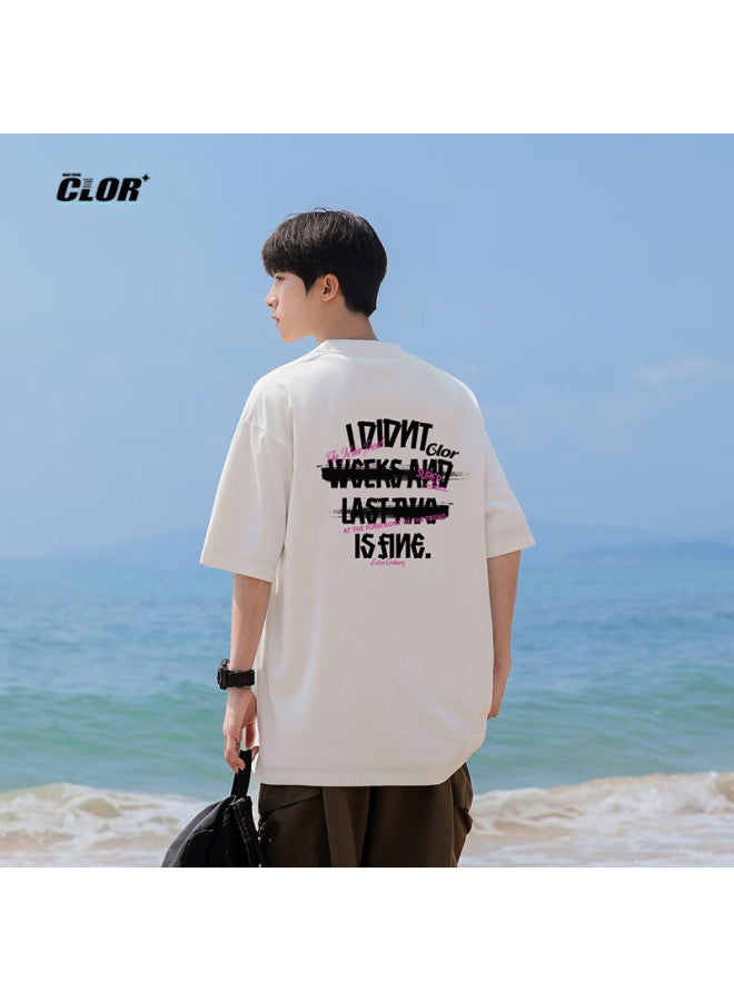 Clor Short Sleeve Men's Letter Printed Summer Trendy Top Women's Breathable Casual Loose Thin T-shirt C009-1 White S - Image 1