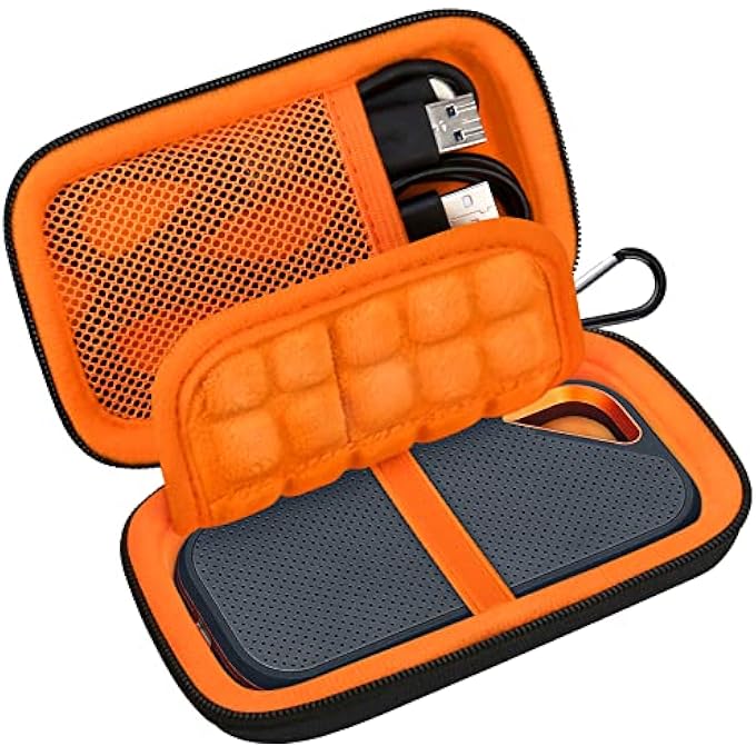 rayihni HARD CARRYING CASE FOR SANDISK EXTREME PRO/SANDISK EXTREME PORTABLE EXTERNAL SSD 500GB 1TB 2TB 4TB USB-C SOLID STATE DRIVE EVA SHOCKPROOF PROTECTIVE STORAGE TRAVEL BAG, BLACK+ORANGE - Image 1