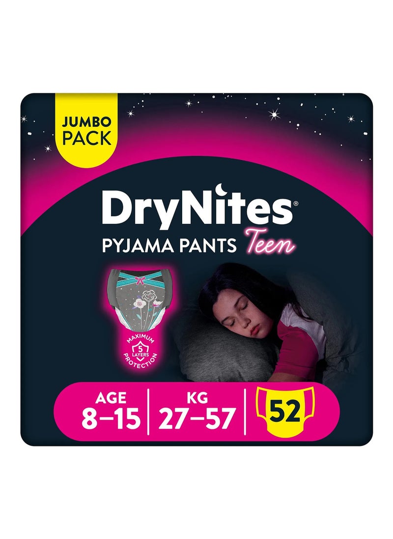 Huggies Huggies DryNites Pyjama Pants Teen, 52 Pieces Jumbo Pack, For Girls Age 8-15, 27-57kg - Night-Time Protection, Super Absorbent, 5 Layers, Leak Free  - Image 1