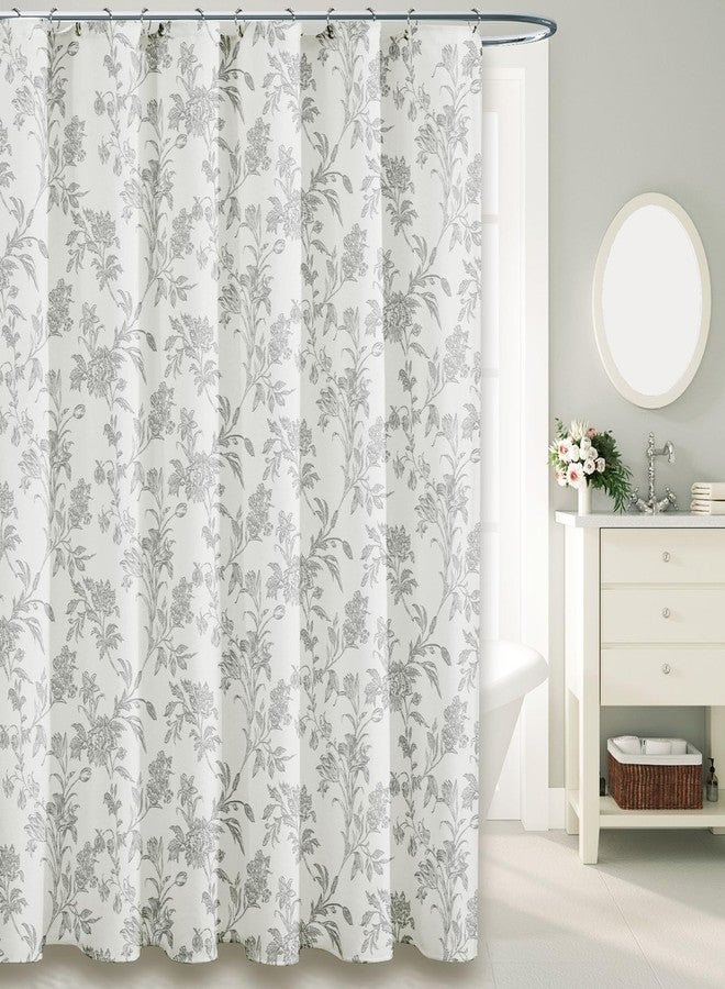 WOUVMA Vintage Farmhouse Shower Curtain for Bathroom Grey Shower Curtain Floral Cotton 72" W x 72" L - Image 1
