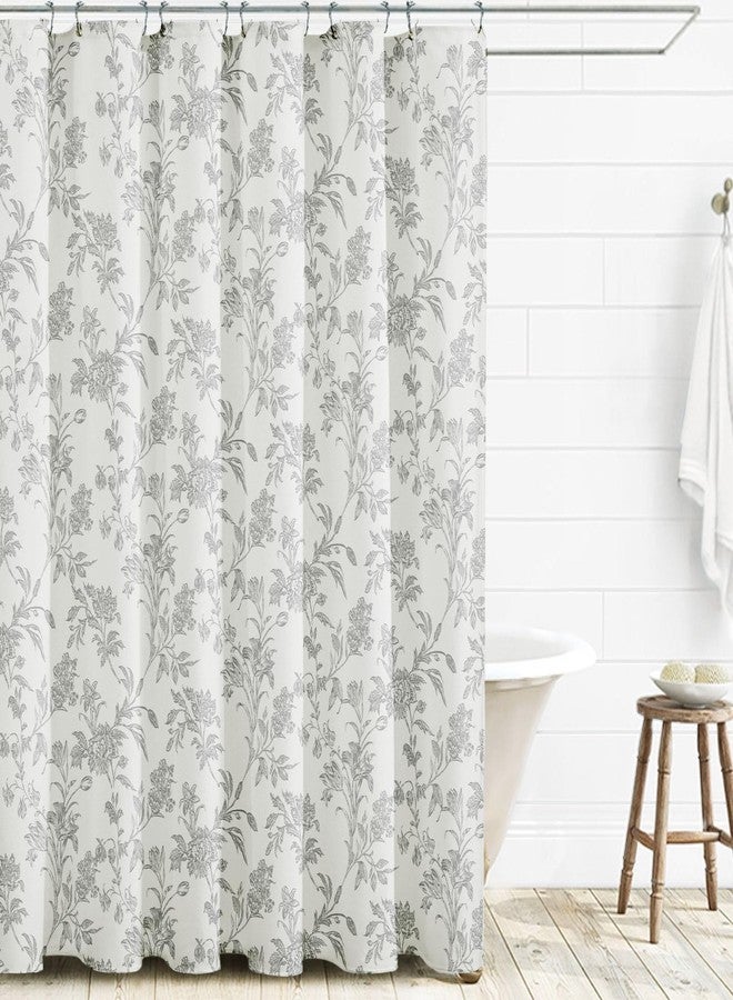 WOUVMA Vintage Farmhouse Shower Curtain for Bathroom Grey Shower Curtain Floral Cotton 72" W x 72" L - Image 2
