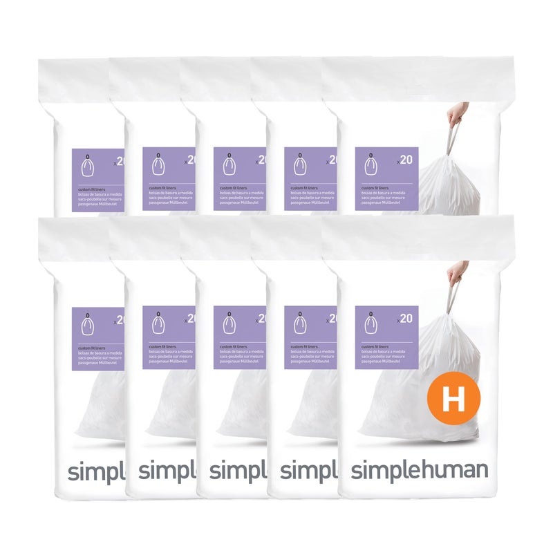 simplehuman Code H 200 Count, Dispenser Pack Custom Fit Liners, Drawstring Trash Bags, 30-35 Liter / 8-9 Gallon, White - Image 1