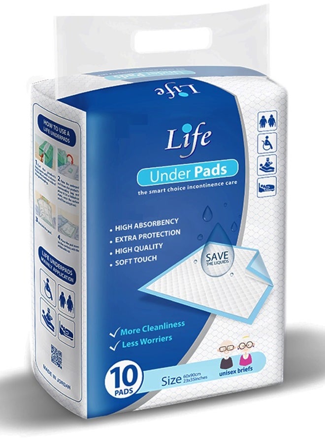 Life Life Super Absorbent Disposable Sanitary Incontinence Bed Mattress Set Waterproof for Mattresses, Sofas and Chairs for Kids, Adults, Elderly and Pets, Consists of 10 Mattresses, Size 60x90cm  - Image 1