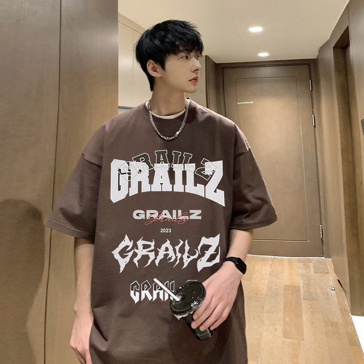 Trendy Brand Grailz Letter Print Unisex Loose Casual Cotton Short-Sleeved T-Shirt - Image 2