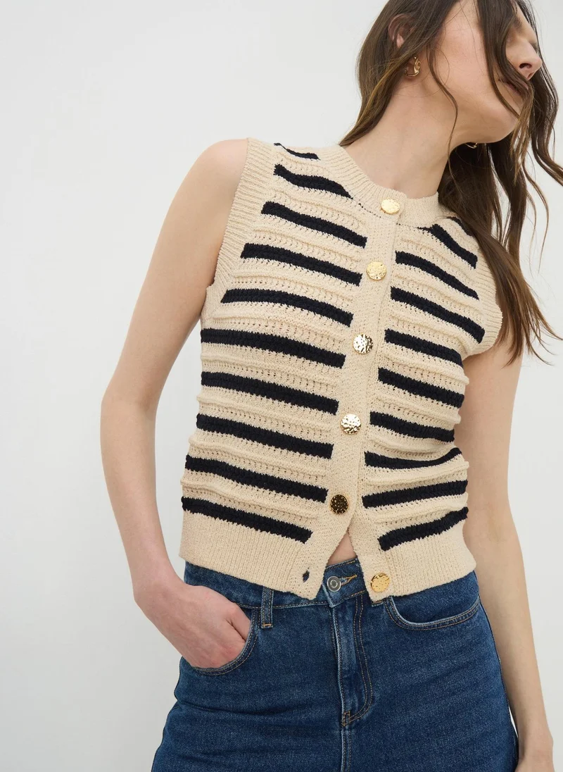 Matalan Beige Stripe Knitted Button Front Vest