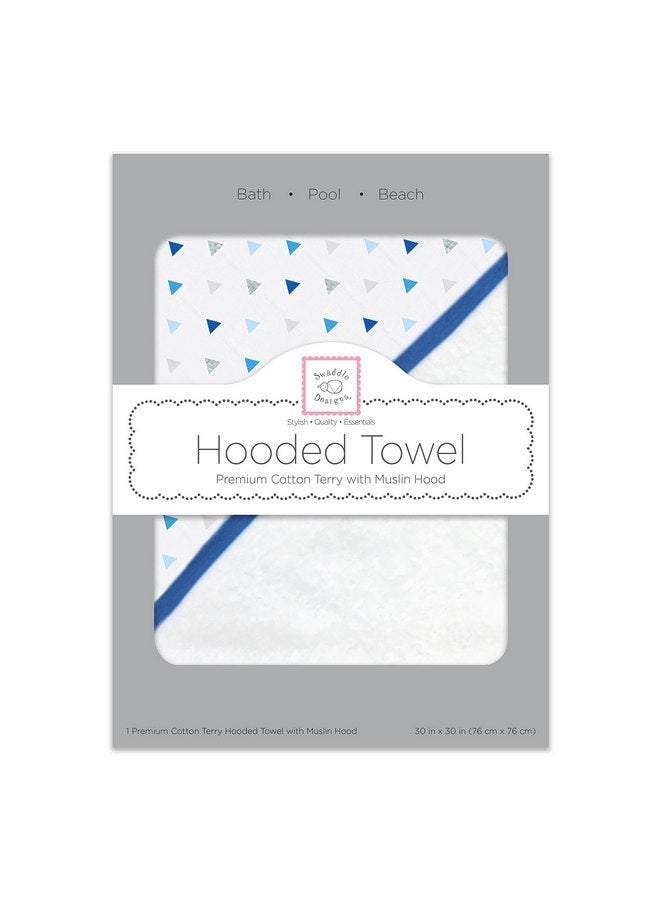 SwaddleDesigns Cotton Terry Baby Hooded Towel, Tiny Triangle Shimmer, Blue - Image 1