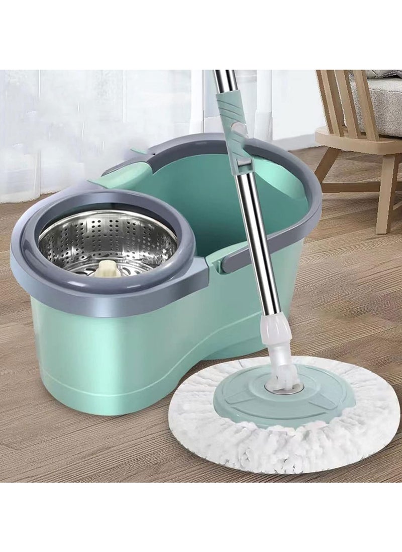 Generic - Spin Mop and Bucket System with Stainless Steel Handle, Self-Wringing, 360° Rotating, Hands-Free Cleaning, for Home & Kitchen – Mint Green - Image 1