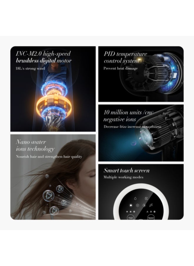 F7 Ultrasonic Hair Dryer With Touch Display Nano Ion Technology Heat Control Lightweight And Quiet