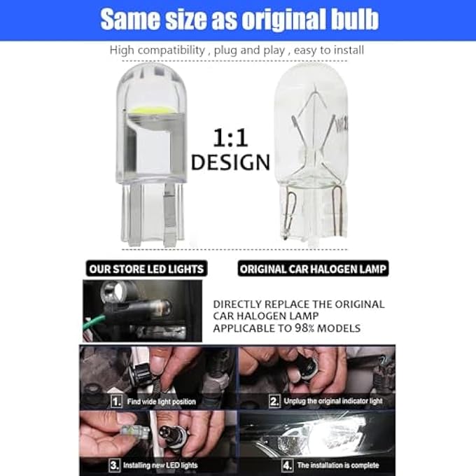 أكس سبرينج 30 قطعة من مصابيح ليد من إكس سبرينغ، 194 لمبة ليد، 6000 كلفن، بيضاء، 194 لمبة ليد، 6000 كلفن، بيضاء، 6000 كلفن، 68 2825 W5W T10، مصابيح ليد بديلة إسفينية من نوع Cob، لمصابيح لوحة الترخيص، ومصابيح القبة، ومصابيح الخريطة، ومصابيح المجاملة - Image 3