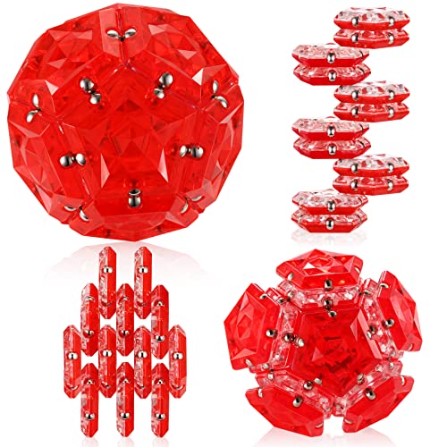 RoomyRoc Magnetic Fidget Sphere Pentagons Magnets Balls 12 Piece Set Crystal Red Magnet Fidgets Toy Creativity Beyond Imagination Inspirational Recreational Desk Toys for Adults - Image 1
