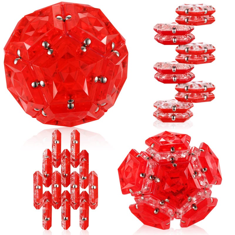 RoomyRoc Magnetic Fidget Sphere Pentagons Magnets Balls 12 Piece Set Crystal Red Magnet Fidgets Toy Creativity Beyond Imagination Inspirational Recreational Desk Toys for Adults - Image 3
