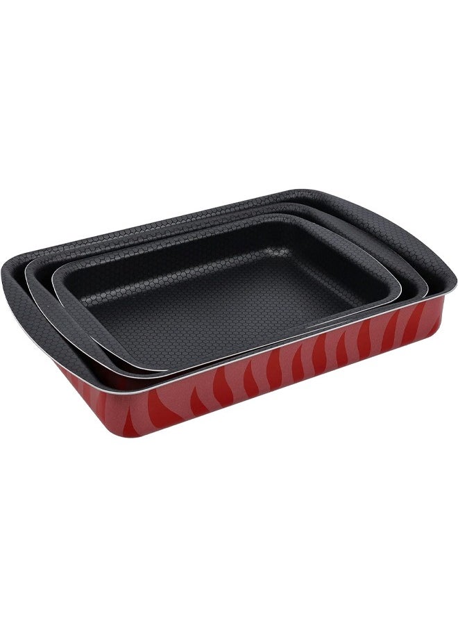 A set of 3-piece rectangular oven trays for bread and pizza, high thickness, heat-resistant and non-stick (25-30-35) cm