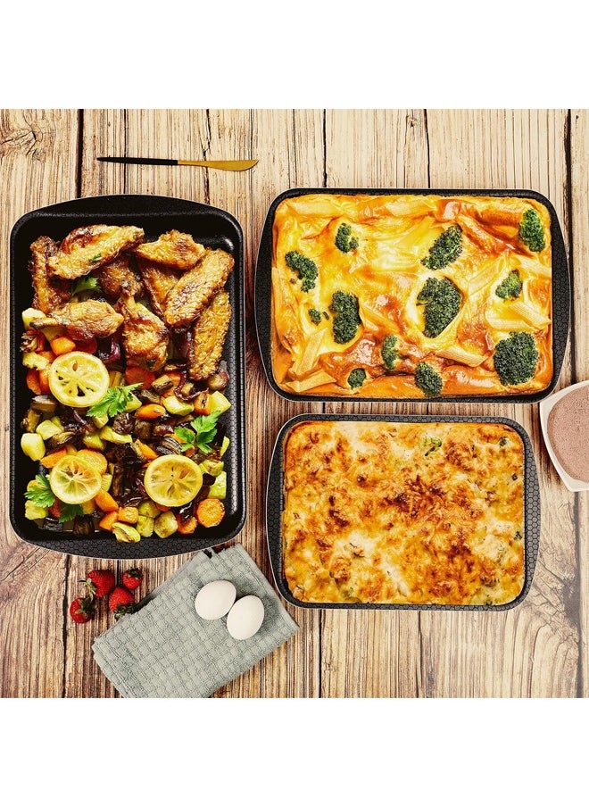 A set of 3-piece rectangular oven trays for bread and pizza, high thickness, heat-resistant and non-stick (25-30-35) cm