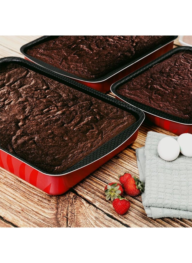 A set of 3-piece rectangular oven trays for bread and pizza, high thickness, heat-resistant and non-stick (25-30-35) cm