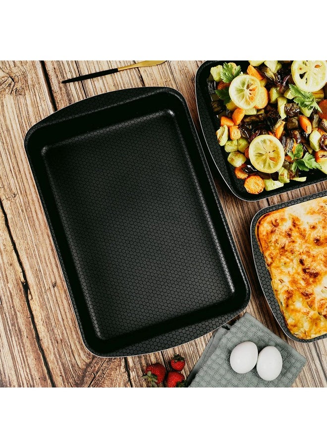 A set of 3-piece rectangular oven trays for bread and pizza, high thickness, heat-resistant and non-stick (25-30-35) cm