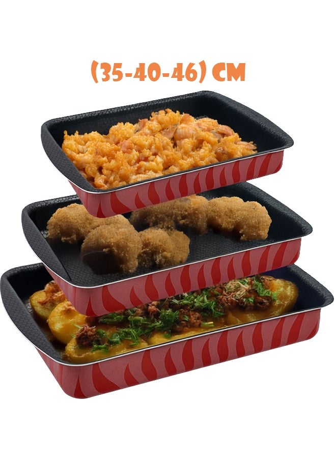 Cady One A set of 3-piece rectangular oven trays for bread and pizza, high thickness, heat-resistant and non-stick (25-30-35) cm  - Image 2