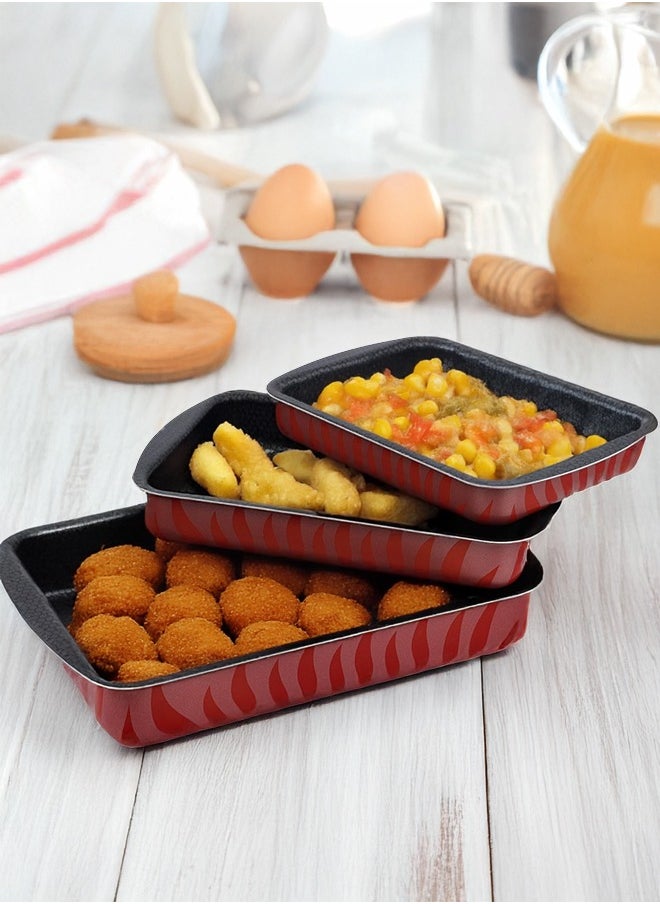 Cady One A set of 3-piece rectangular oven trays for bread and pizza, high thickness, heat-resistant and non-stick (25-30-35) cm  - Image 1