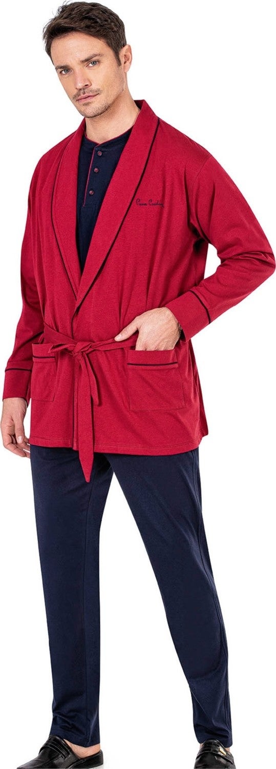 pierre cardin 5605 Men's Dowry Dress 3-Piece Rob Pajamas Set-Claret Red  - Image 1