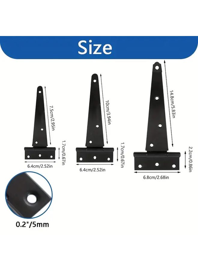 4Pcs Heavy Duty Metal T Hinges Rust Resistant Black Triangular Gate Hinges 148mm Length - Image 2