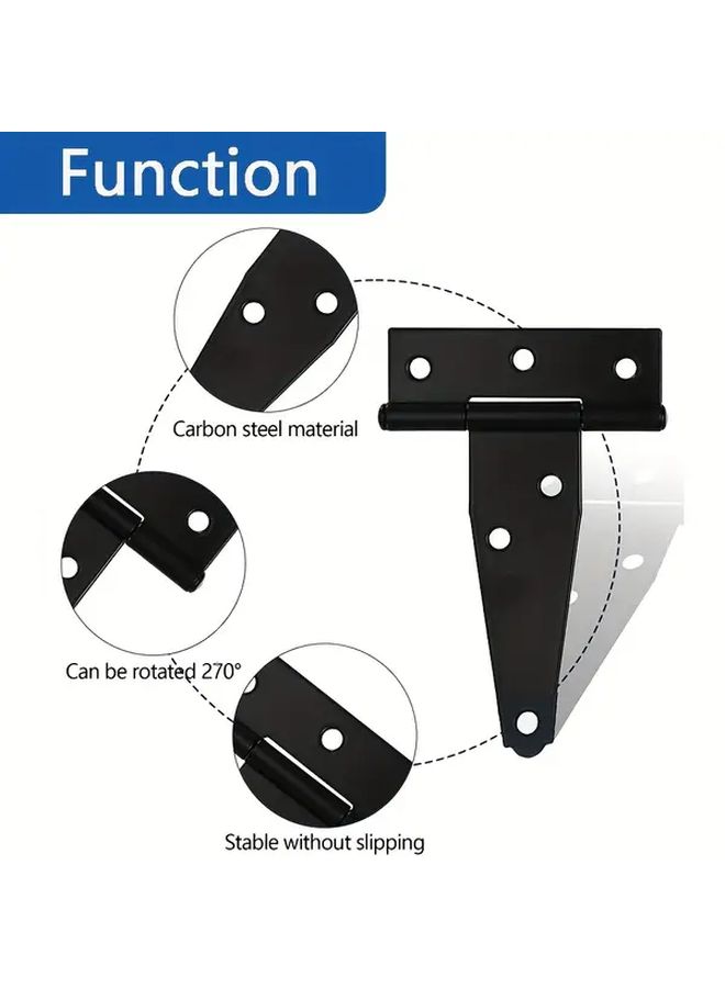 4Pcs Heavy Duty Metal T Hinges Rust Resistant Black Triangular Gate Hinges 148mm Length - Image 3