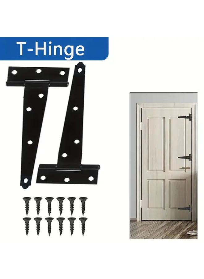 4Pcs Heavy Duty Metal T Hinges Rust Resistant Black Triangular Gate Hinges 148mm Length - Image 1