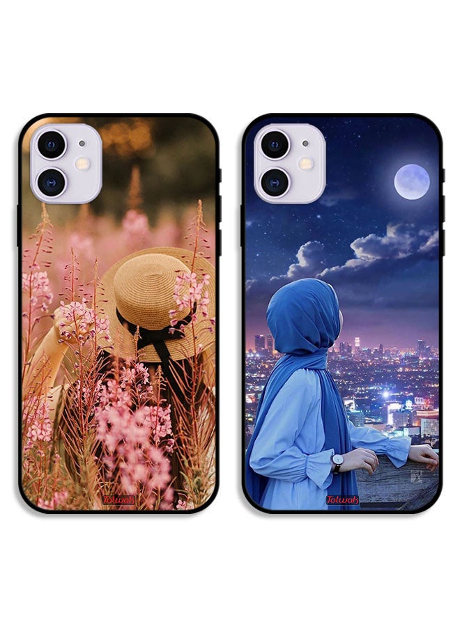 Tolwak Two Cases For Apple iPhone 11 Protective Covers Hijab Girls and Holding Flower  - Image 1