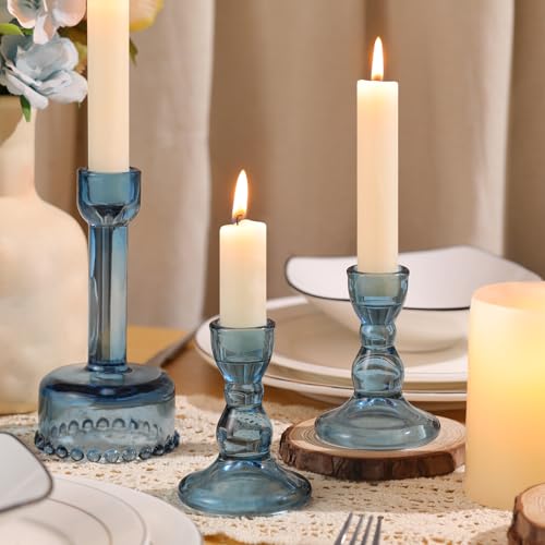 Lanttu Glass Candlestick Holders Set of 6 Blue Taper Candle Holder Bulk Crystal Candle Holders for Wedding, Table Centerpiece, Home Decoration - Image 4