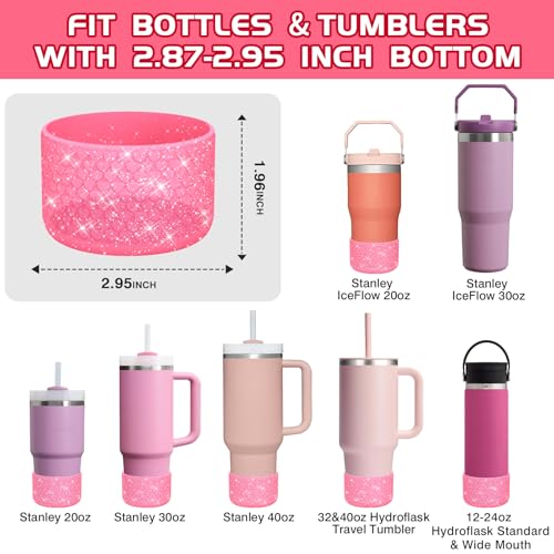 WUQID Protective Bling Heart Texture Silicone Boot Sleeve Compatible with Stanle Tumbler 40oz 30oz 20oz & 12-24oz Hydroo Sport Flask Bottles, Anti-Slip Bottle Bottom Sleeve Cover for 2.8-2.95in Bottom - Image 2