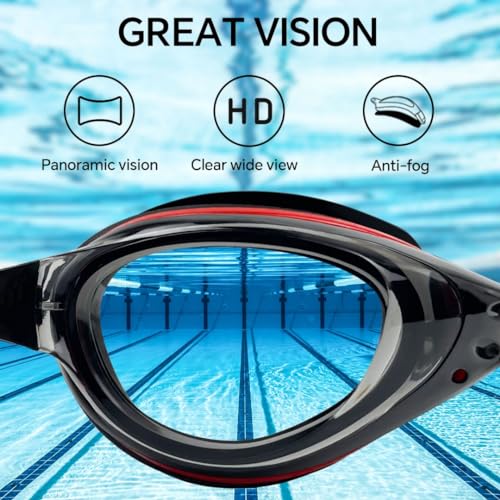 AIKOTOO Nearsighted Swimming Goggles Swim Goggles, Anti-Fog Anti-UV No Leaking Fit For Adult Men Women Youth Indoor And Outdoor Swimming Black And Red -7.0 - Image 2