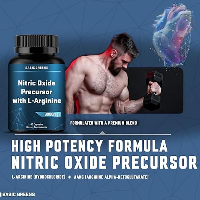 BASIC GREENS L-Arginine 3000mg Nitric Oxide Supplement for Men and Women – Non-GMO Vegan Capsules with Beet Root for Circulation, Endurance, Energy, Stamina, Performance and Workout – 90 Caps - Image 2