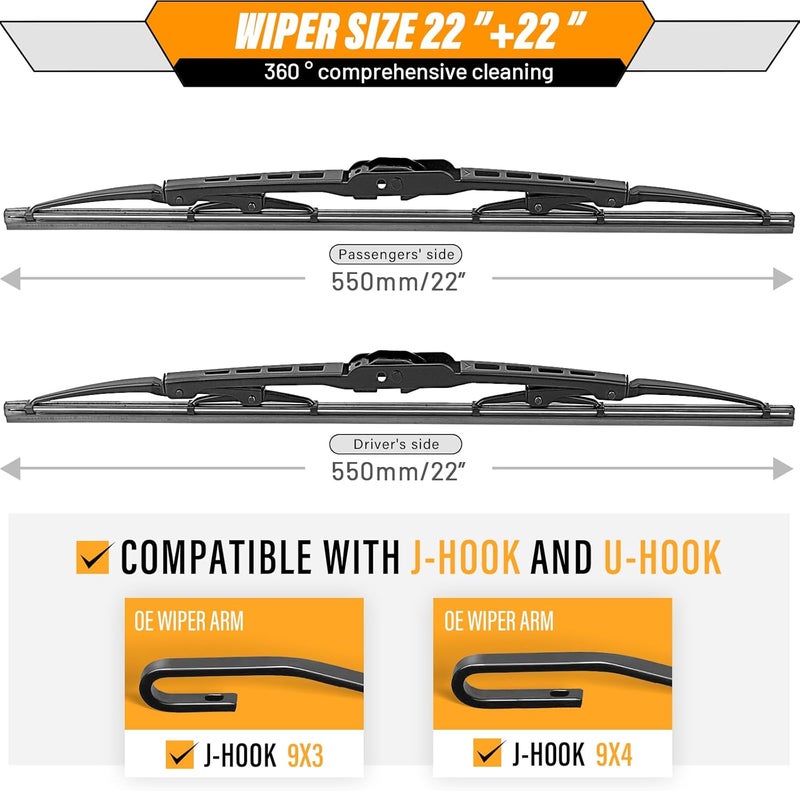 AUTOBOO 22"+22"Windshield Wipers Replacement for Ford F150 F250 F350 F450 F550 2021 2020 2019 2018 2017 2016 2015 2014 2013 2012 2011 2010 2009 -Original Factory Quality Wiper Blades (Pack of 2) - Image 3