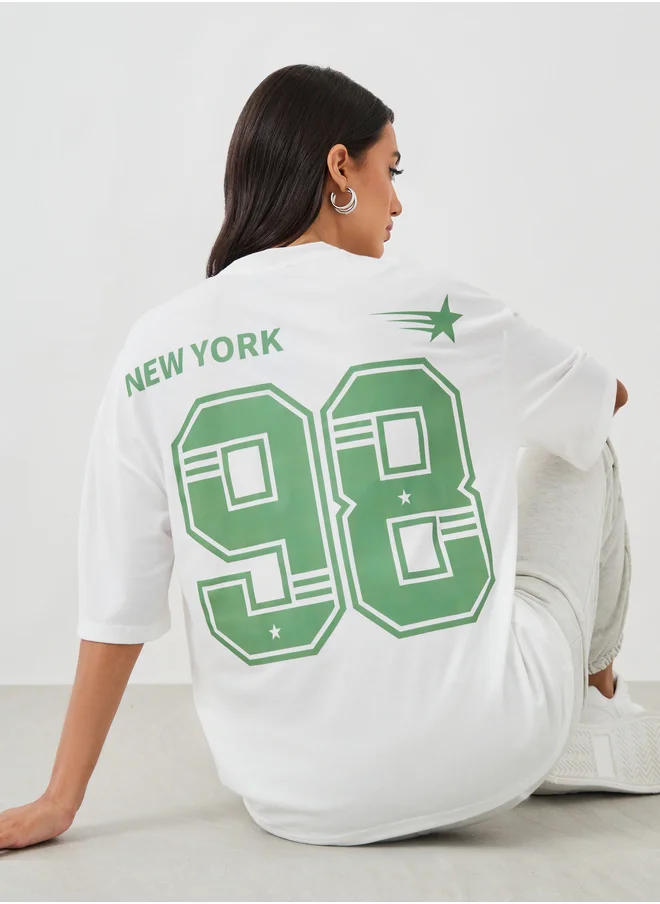 Styli Styli Slogan Print Round Neck Oversized T-Shirt