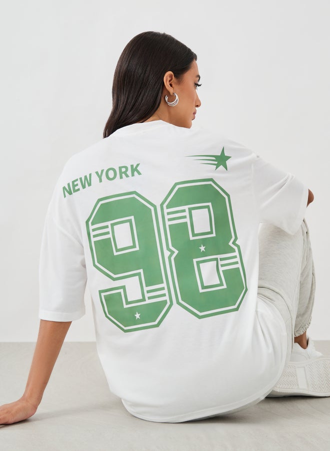 Styli Styli Slogan Print Round Neck Oversized T-Shirt - Image 1