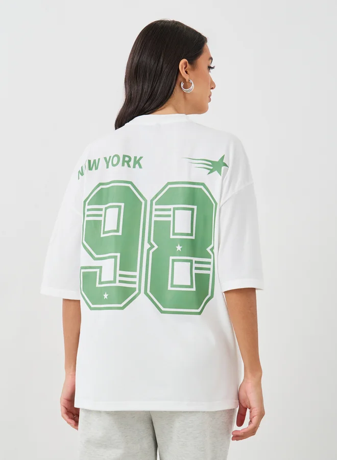 Styli Styli Slogan Print Round Neck Oversized T-Shirt