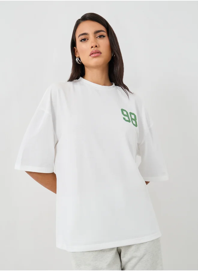 Styli Styli Slogan Print Round Neck Oversized T-Shirt