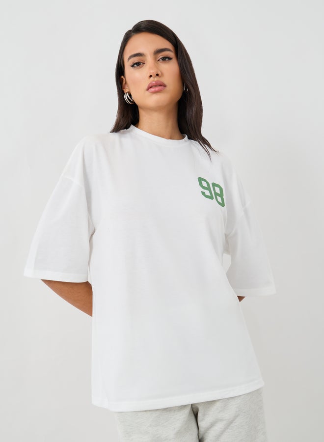 Styli Styli Slogan Print Round Neck Oversized T-Shirt - Image 2