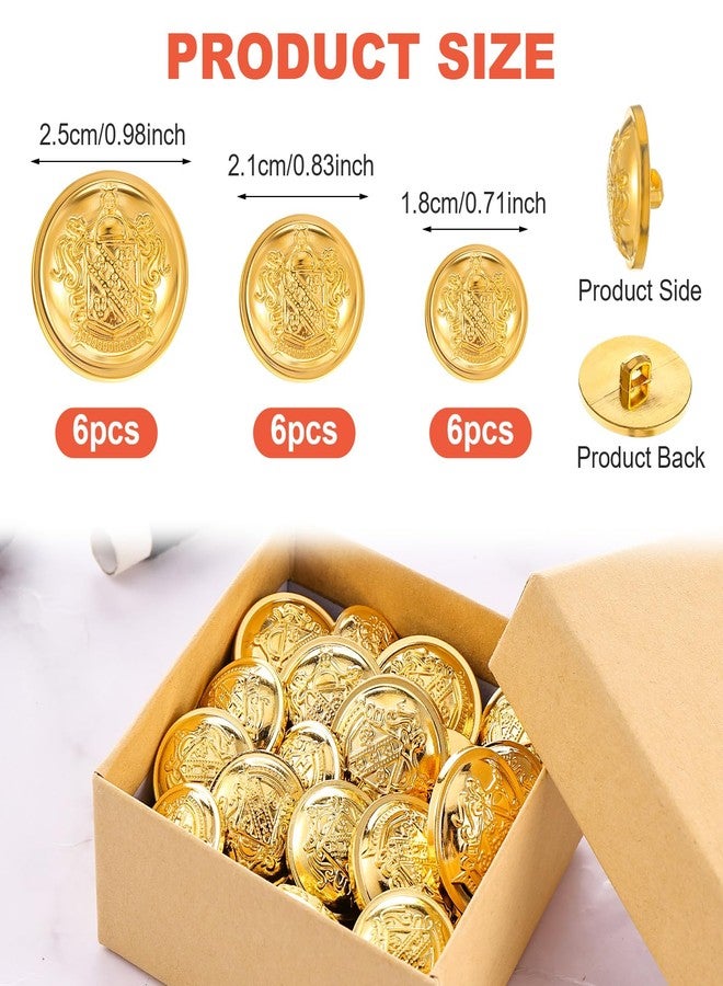 Ymapinc أزرار ذهبية من يامبينك 18 قطعة للسترة، 25 مم، 21 مم، 18 مم، زر نحاسي أنيق من البلاستيك العتيق للخياطة، الملابس، الأزياء، البدلات، الجينز، السترات، الزي الرسمي، الحرف اليدوية - Image 3