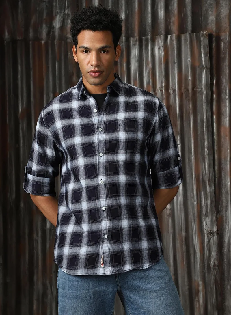 هاي ستار Men's Multicoloured 100% Cotton Checkered Button Down Shirt
